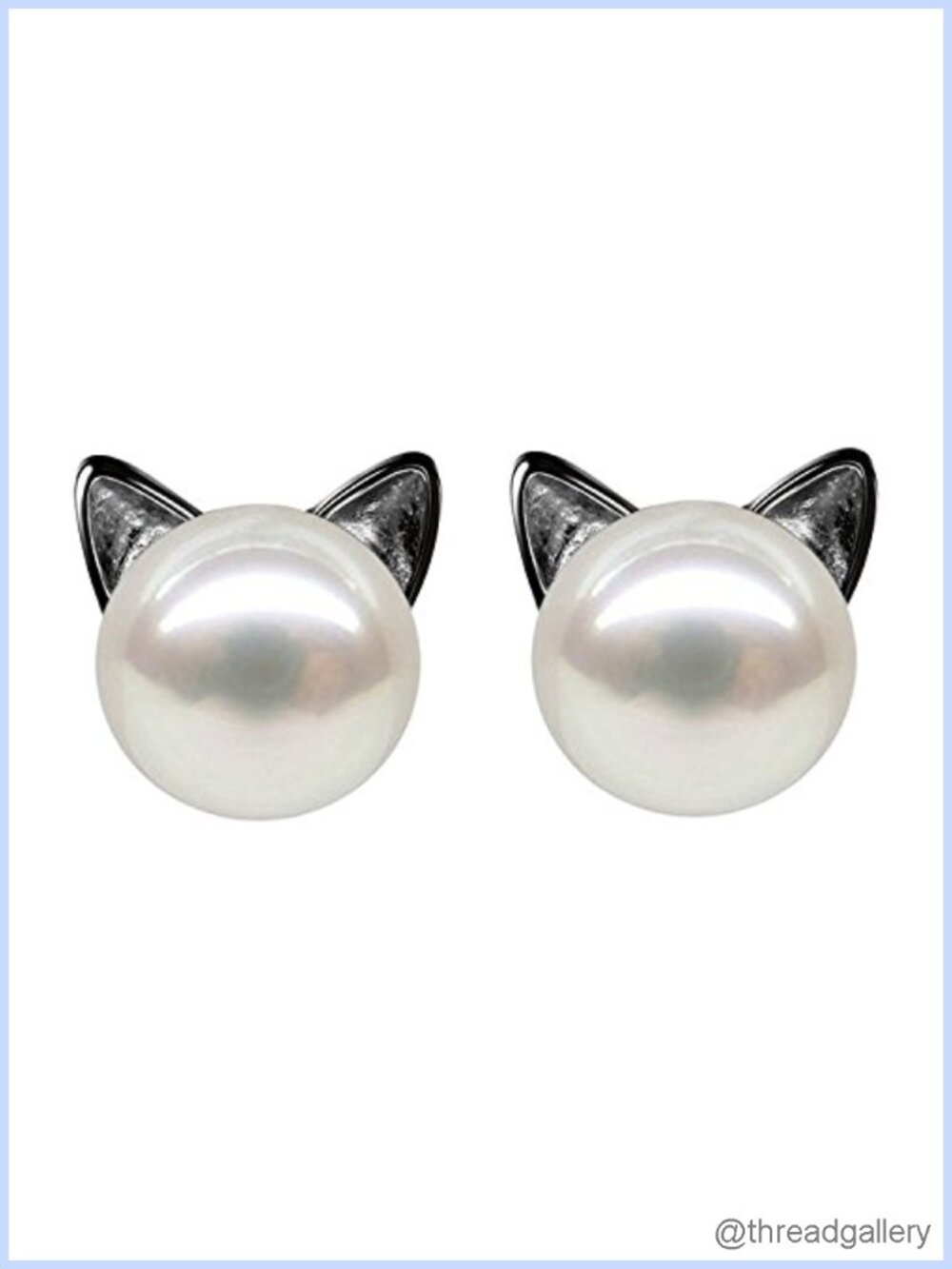 Sterling Silver Cat Stud Earrings with Freshwater Pearl for Women